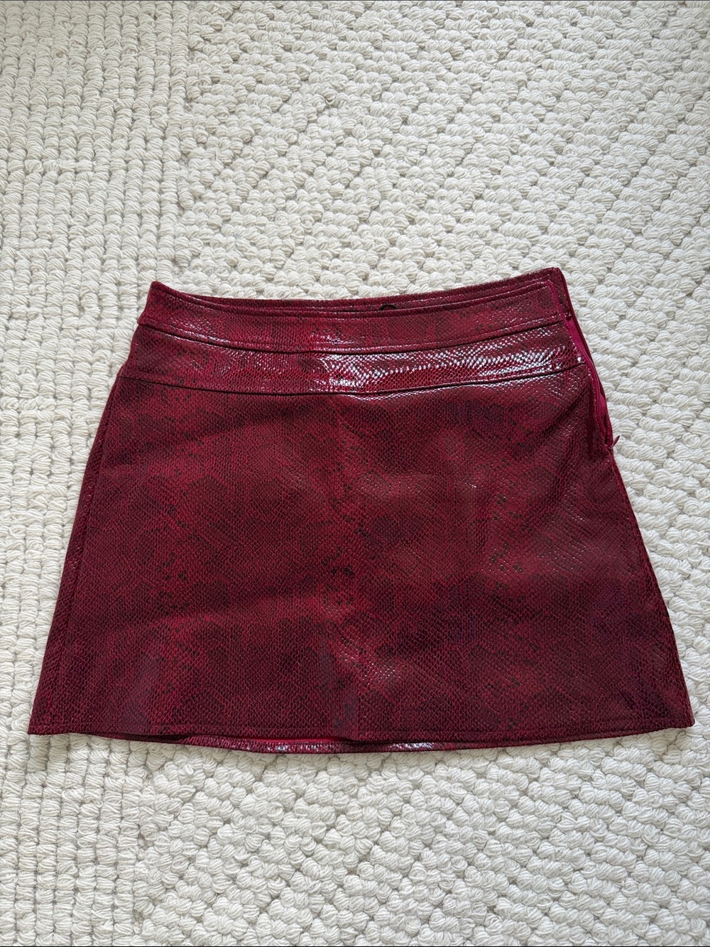 Zara Burgundy Faux Snakeskin A-Line Mini Skirt
